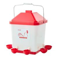 Automatinė viščiukų girdykla VEVOR 5GAL D, 19 l, 6 vandens angos, Balta/raudona, 35,4 × 35,2 × 34,0 cm