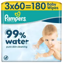 Pampers Aqua Servetėlės Kūdikiams, 3 Pakuotė, 180 Servetėlės