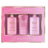 „Baylis & Harding“ „Signature Collection“ kūno priežiūros rinkinys (jojobos, vanilės ir migdolų aliejus) – dovanų rinkinys kūno priežiūrai (3 vnt.)