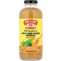 Bragg, Organinis obuolių sidro acto gaiviklis, gėrimas, medus ir žalioji arbata, 473 ml (16 skysčio uncijų)