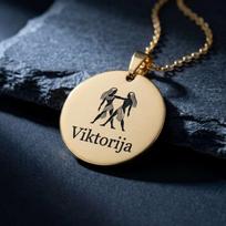 Graviruotas pakabukas su zodiako ženklu ir vardu, nerūdijantis plienas 316L