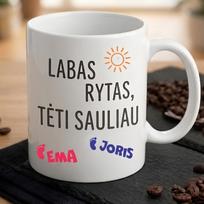Puodelis su spauda „Labas rytas, tėti" su vaikų vardais