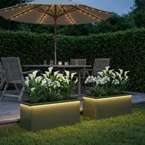 Sodo vazonas su LED 2 vnt. Alyvuogių žalia 30 x 60 x 30 cm