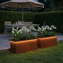 Sodo vazonas su LED 2 vnt. Rūdijanti 30 x 60 x 30 cm