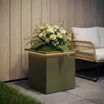 Sodo vazonas su LED Alyvuogių žalia 40 x 40 x 40 cm Plienas