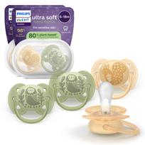 PHILIPS Avent Ultra Soft soothers, 6–18 months, pack of 4, beige/light green (SCF091/52)