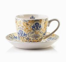 Puodelis su lėkštute AffekDesign Harper, mėlyna sp./ruda sp., 0.25 l