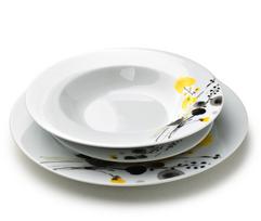 Pietų servizas AffekDesign Lea, porcelianas, balta sp./juoda sp./geltona sp., 18 vnt.