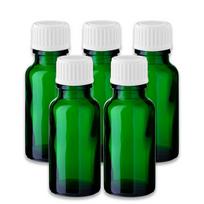 Žalia 20 ml stiklinė butelė su baltu PP dangteliu, 5 vnt. rinkinys