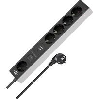 Brennenstuhl 5-way power strip (grey/black, 1.5 meters, 2x USB-A, 1x USB-C Power Delivery)