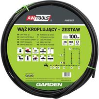 Awtools lašelinio laistymo rinkinys AW61657, 100m, 188vnt, 16mm, 33cm, 1.6L/h esant 1bar, 0.5–3bar, LDPE žarna, jungtys