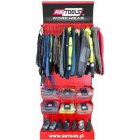 Awtools darbo drabužių ekspozicijos lentyna AW-REGAŁ4, metalinis rėmas, pakabinimo strypai, atviros lentynos