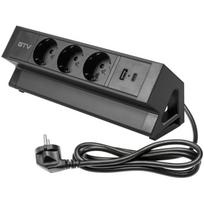 Gtv baldų lizdas BASCO AE-GMBAS3S2U-20, 3xSHUKO, USB A+C, 1,5m, 3500W, 5V DC, IP20, juodas