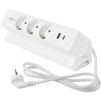 Gtv baldų lizdas AE-GMBAS3S2U-10, 3xSHUKO, USB A+C, 1,5m kabelis, baltas, aliuminis, IP20, 3500W, I klasė