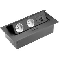 Gtv Baldų lizdas AE-PBU2GU-20N, 2x lizdas su įžeminimu, USB A+C, 5V DC, 3600W, IP20, juodas