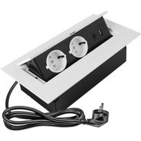 Gtv Baldų lizdas AE-PBU2GU-10N, 2x lizdas su įžeminimu, USB A+C, 5V DC, 3600W, IP20, I klasė, maitinimo kabelis su kištuku, baltas