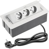 Gtv Baldų lizdas AE-PBSC3GU-10N, 3x lizdas, su įžeminimu, maitinimo kabelis su kištuku, baltas, IP20, 3600W, 5V DC, aliuminis