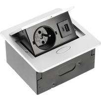 Gtv Įleidžiama baldų rozetė AE-PB1FAVA-53N, 1x prancūziška rozetė, USB A+C, 1,5m kabelis, sidabrinė, aliuminis, IP20, 3500W, 5V DC