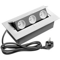 Gtv Stačiakampė įleidžiama rozetė AE-PBC3GU-10, 3600W, IP20, 5V DC, plienas, balta, 150cm laidas, USB 5V 2A