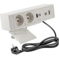 Gtv baldų lizdas AE-GM2FBAR-10, 2x prancūziškas lizdas, 1x USB A, 1x USB C, 1x RJ45, 1x HDMI, 1,5m kabelis, baltas, 20W