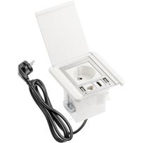 Gtv Baldų lizdas AE-GM1FFLI-10, 1x prancūziškas lizdas, 2x USB A, RJ45, HDMI, 1,5m kabelis, baltas, aliuminis, IP20, 3500W