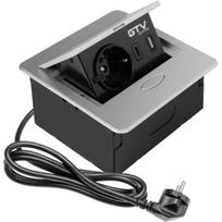 Gtv Baldų lizdas AE-PB1SAVA-53N, 1xSHUKO, USB A+C, 1.5m, aliuminis, IP20, 3500W, 5V DC, I klasė