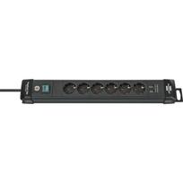 Brennenstuhl ilgintuvas 1951160602, 6 lizdai, 3m kabelis, 2x USB A 5V/3.10A, 3600W, 230V, H05VV-F 3G 1,5mm², juodas, su jungikliu