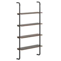 4 pakopų sieninė lentyna plaukiojanti kopėčių lentyna Sieninė plaukiojanti lentyna mediena su metaliniu rėmu 70 x 20,5 x 150 cm