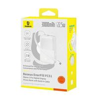 Baseus EnerFill FC51 Bipow 2 Pro 22.5W išorinė baterija su integruotu laidu 30000mAh Moon White