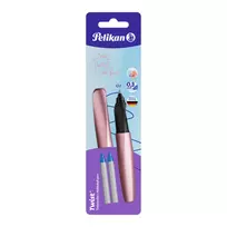 Pelikan Twist plunksninis rašiklis rožinis-mėlynas, vidutinis antgalis - ergonomiška forma dešiniarankiams ir kairiarankiams, lizdinė pakuotė