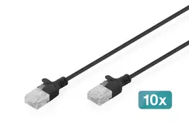 DIGITUS plonas Cat6 U/UTP tinklo kabelis RJ45, 0,3 m, juodas, LSZH, 10 vienetų paketas