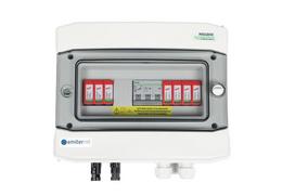 Switchgear attached DCAC hermetic IP65 EMITTER with Dehn 1000V type 2 DC surge arrester, 1 x PV string, 1 x MPPT // og. AC Dehn type 2, 20A 3-F