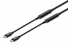Manhattan Active USB-C to USB-C Cable, 5m, USB 3.2 Gen 2 (formerly USB 3.1 Gen 2), 10Gbps, 3A/60W Fast Charging, SuperSpeed+ USB, DisplayPort Alt Mode Video up to 8K@60Hz, Black, Three Year Warranty