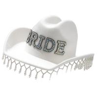 Luxurious Pearls Cowboy Hats Bride Hat Panama Hat for Bachelorette Party Cowboy Hats for Club Stage Shows D gray