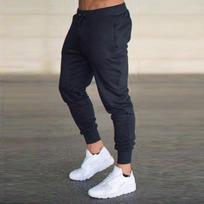 Slim-fit sportinės kelnės vyrams su siaurais kulkšnimis, laisvalaikio kelnės, suvarstomos, aptemptos treniruočių kelnės L juoda
