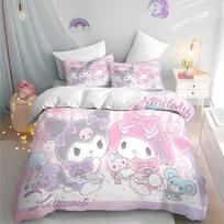 MINISO-Kuromi patalynės komplektas Hello Kitty Vaikams Antklodės užvalkalas Karališko dydžio Dvigulės užvalkalai Vaikams Spausdinti 100% Poliesteris AU Single(140*210cm)3pcs