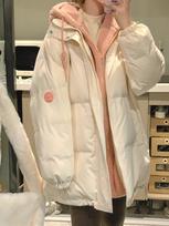 2025 Unisex Hong Kong Style Winter Color Block Hooded Puffer Jacket M balta