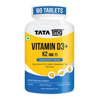 Tata 1mg Vitamin D3 + K2 (MK-7) | Supports Stronger Bones, Immunity & Calcium Absorption | 600 IU Vitamin D3 + 55 mcg K2 | Lichen Sourced, 100%