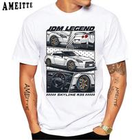 JDM Legend Skyline R35 Manga Design Vintage T-Shirt Summer Men Short Sleeve Hip Hop Casual Boy XS black
