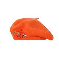Solid Color Wool Beret Floral Rhinestone Beret Hat Elegant French Style Painter Cap  Women oranžinė