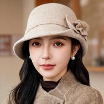 Korean Style Fashion Wool Blend Bucket Hat Women Retro Warm Hat One Size smėlis