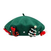 Red Green Color Christmas Beret Hat Wool Felt Material Wool Beret Hat  For Women Girls blue