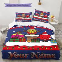 Mr. Men Little Miss Custom Name Pattern Bedding,Quilt Set Quilt Cover Pillowcase Home Birthday Gift(1 * duvet cover + 2 * pillowcase, without core) 155x200cm red