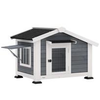 PawHut Outdoor Dog Kennel Raised Garden Shelter Removable Floor Door Awning and Waterproof Roof 98x76x69.5cm Gray