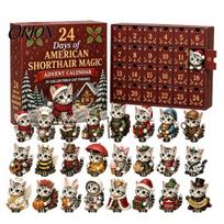 Acrylic Animal Figures 24 Days Christmas Advent Calendar with Cat Figurines, Countdown Miniature Ornaments for Lovers, Decorative Kitten Holiday Home A black