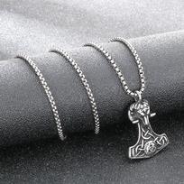 KALEN Viking Thor Hammer Necklace Men Stainless Steel Norse Amulet Punk Jewelry Gift Retro Fashion Pendant 50cm gray