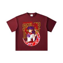 260 GSM dvigubas siūlas 32 skaičius 100% medvilnė Sailor Moon V6 Marsas Spausdintas Unisex Stora medvilnės marškinėliai S vyno raudonos spalvos