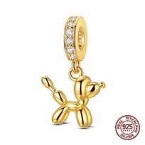 S Lovely Copper Charm Bead Pendants Balloon Dog Animals Bead Fits Genuine Bracelets Charm For Women Jewellery Gifts beige