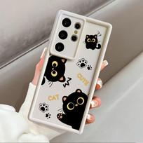 Case for Samsung Galaxy S26 Ultra S25 S21 S24 Plus S24Ultra S20FE S23 FE S25 Edge S22 Phone Cover Lovely Cartoon Black Cat Galaxy S22 Ultra 5G gray