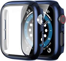 Glass+cover For Apple Watch 9 Case 45mm 41mm 44mm 40mm 42mm 38mm Accessories Plated Screen Protector iWatch series 6 5 3 se 7 8 42m series 321 mėlyna